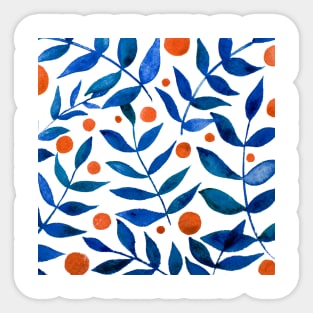 Watercolor branches and berries - blue and orange Sticker